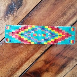 Large native American seed beaded hair claspe